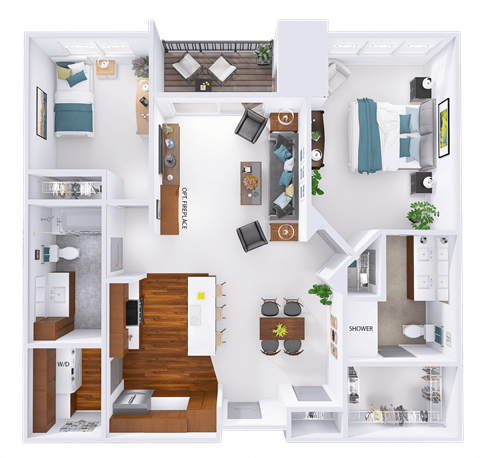Floor plan for 2 beds, 2 baths, 1165 sqft